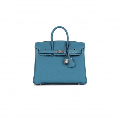 HERMÈS BIRKIN 30 TOGO LEATHER DUCK BLUE SILVER BUCKLE 1015671846 (30*23*15cm)